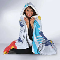 Dude I Said Friendly Graphic Hooded Blanket with Gold Paint Splatter and Retro Stripes