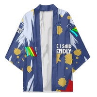 Dude I Said Friendly Graphic Kimono with Gold Paint Splatter and Retro Stripes