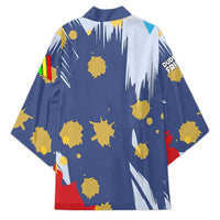Dude I Said Friendly Graphic Kimono with Gold Paint Splatter and Retro Stripes