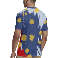 Dude I Said Friendly Graphic Rugby Jersey with Gold Paint Splatter and Retro Stripes