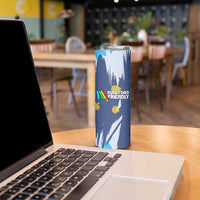 Dude I Said Friendly Graphic Skinny Tumbler with Gold Paint Splatter and Retro Stripes