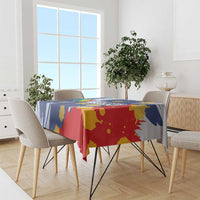 Dude I Said Friendly Graphic Tablecloth with Gold Paint Splatter and Retro Stripes