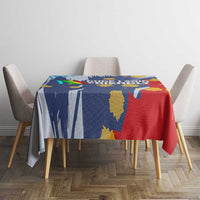 Dude I Said Friendly Graphic Tablecloth with Gold Paint Splatter and Retro Stripes
