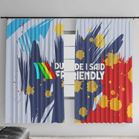 Dude I Said Friendly Graphic Window Curtain with Gold Paint Splatter and Retro Stripes