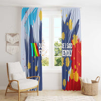 Dude I Said Friendly Graphic Window Curtain with Gold Paint Splatter and Retro Stripes