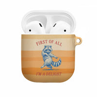 First Of All Raccoon Humor AirPods Case with Vintage Orange Stripes