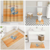 First Of All Raccoon Humor Bathroom Set with Vintage Orange Stripes
