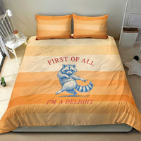 First Of All Raccoon Humor Bedding Set with Vintage Orange Stripes