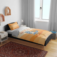 First Of All Raccoon Humor Bedding Set with Vintage Orange Stripes