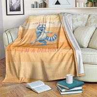 First Of All Raccoon Humor Blanket with Vintage Orange Stripes
