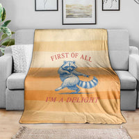 First Of All Raccoon Humor Blanket with Vintage Orange Stripes