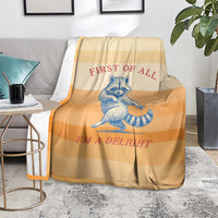 First Of All Raccoon Humor Blanket with Vintage Orange Stripes