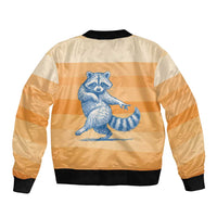 First Of All Raccoon Humor Bomber Jacket with Vintage Orange Stripes