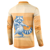 First Of All Raccoon Humor Button Sweatshirt with Vintage Orange Stripes