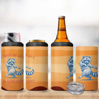 First Of All Raccoon Humor 4 in 1 Can Cooler Tumbler with Vintage Orange Stripes