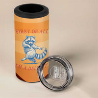 First Of All Raccoon Humor 4 in 1 Can Cooler Tumbler with Vintage Orange Stripes