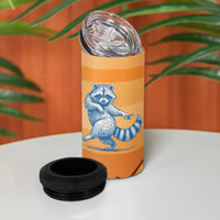 First Of All Raccoon Humor 4 in 1 Can Cooler Tumbler with Vintage Orange Stripes