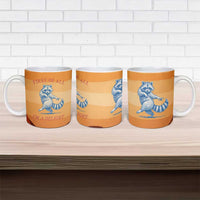 First Of All Raccoon Humor Ceramic Mug with Vintage Orange Stripes