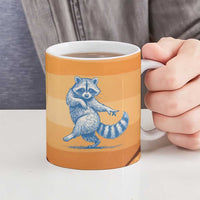 First Of All Raccoon Humor Ceramic Mug with Vintage Orange Stripes