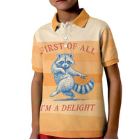 First Of All Raccoon Humor Kid Polo Shirt with Vintage Orange Stripes