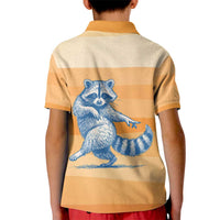 First Of All Raccoon Humor Kid Polo Shirt with Vintage Orange Stripes