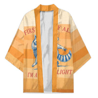 First Of All Raccoon Humor Kimono with Vintage Orange Stripes
