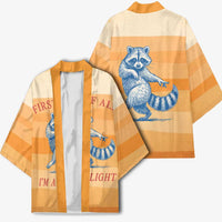 First Of All Raccoon Humor Kimono with Vintage Orange Stripes