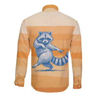 First Of All Raccoon Humor Long Sleeve Button Shirt with Vintage Orange Stripes