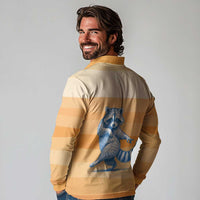 First Of All Raccoon Humor Long Sleeve Polo Shirt with Vintage Orange Stripes