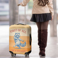 First Of All Raccoon Humor Luggage Cover with Vintage Orange Stripes
