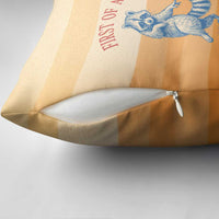 First Of All Raccoon Humor Pillow Cover with Vintage Orange Stripes