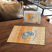 First Of All Raccoon Humor Puzzle with Vintage Orange Stripes