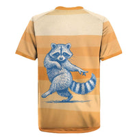 First Of All Raccoon Humor Rugby Jersey with Vintage Orange Stripes