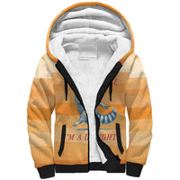 First Of All Raccoon Humor Sherpa Hoodie with Vintage Orange Stripes