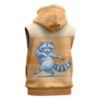 First Of All Raccoon Humor Sleeveless Hoodie with Vintage Orange Stripes