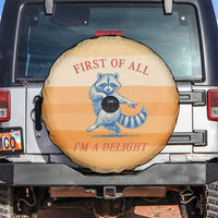 First Of All Raccoon Humor Spare Tire Cover with Vintage Orange Stripes