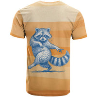 First Of All Raccoon Humor T Shirt with Vintage Orange Stripes