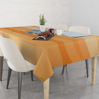 First Of All Raccoon Humor Tablecloth with Vintage Orange Stripes