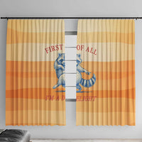 First Of All Raccoon Humor Window Curtain with Vintage Orange Stripes
