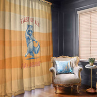 First Of All Raccoon Humor Window Curtain with Vintage Orange Stripes