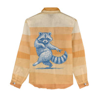 First Of All Raccoon Humor Women Casual Shirt with Vintage Orange Stripes