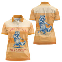 First Of All Raccoon Humor Women Polo Shirt with Vintage Orange Stripes