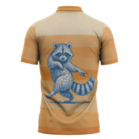 First Of All Raccoon Humor Zipper Polo Shirt with Vintage Orange Stripes