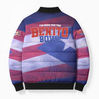 Benito Bowl Fan Gear Bomber Puffer Jacket with Puerto Rican Flag Football Graphic