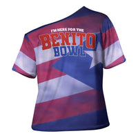 Benito Bowl Fan Gear Cross Shoulder Shirt with Puerto Rican Flag Football Graphic