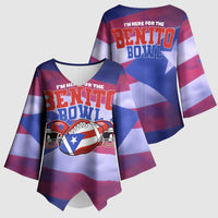 Benito Bowl Fan Gear Kimono Sleeve Blouse with Puerto Rican Flag Football Graphic