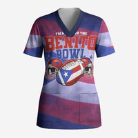 Benito Bowl Fan Gear Scrub Top with Puerto Rican Flag Football Graphic