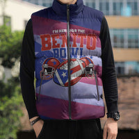 Benito Bowl Fan Gear Sleeveless Puffer Jacket with Puerto Rican Flag Football Graphic