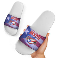 Benito Bowl Fan Gear Slide Sandals with Puerto Rican Flag Football Graphic