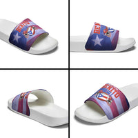 Benito Bowl Fan Gear Slide Sandals with Puerto Rican Flag Football Graphic